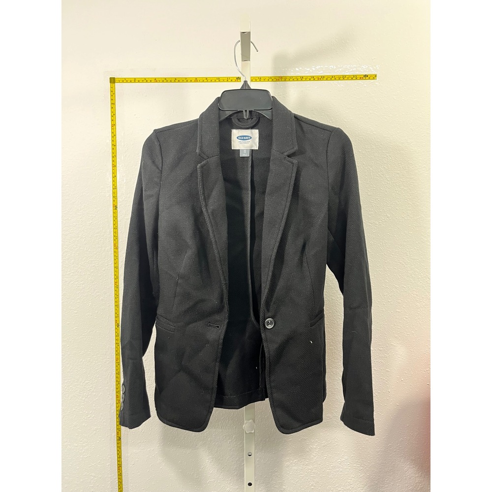 Old Navy Womens Black Textured Knit Single Button Blazer Jacket XS Notch Lapel